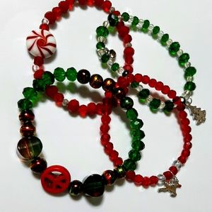 Christmas Beaded Charm Bracelet Stack